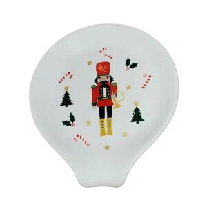 Christmas Nutcracker Soldier Ceramic Spoon Rest Holiday Style Red Jacket NEW